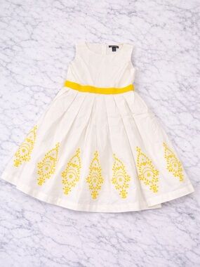 Lands’ End Girls 12 Ivory Yellow Embroidered Dress Party Twirl